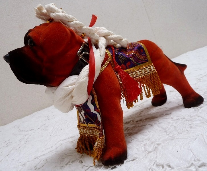 (☆BM)土佐闘犬 置物 土佐犬 6号 オブジェ 節句 縁起物 動物 和風 日本 伝統品 犬 しめ縄拍卖