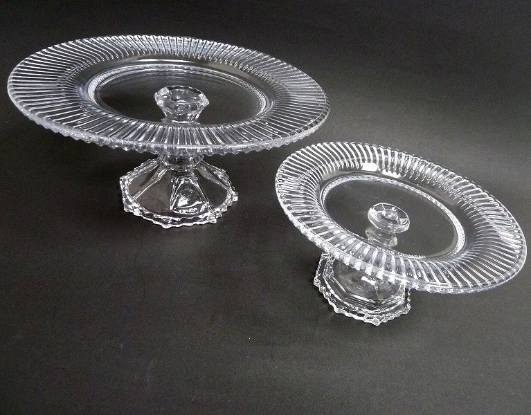 (☆BM)ガラス製 脚付き ケーキスタンド 大/小 2点セット デザートプレート アフタヌーンティー プレート 盛皿 カフェ 日本製 ディスプレイ拍卖