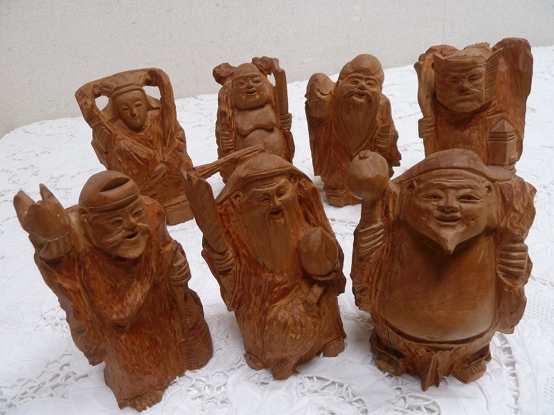 (☆BM)大黒天 毘沙門天 恵比寿 寿老人 福禄寿 弁財天 布袋 7点 置物 大黒天 毘沙門天 恵比寿 寿老人 福禄寿 弁財天 布袋 日本 レトロ 神様拍卖