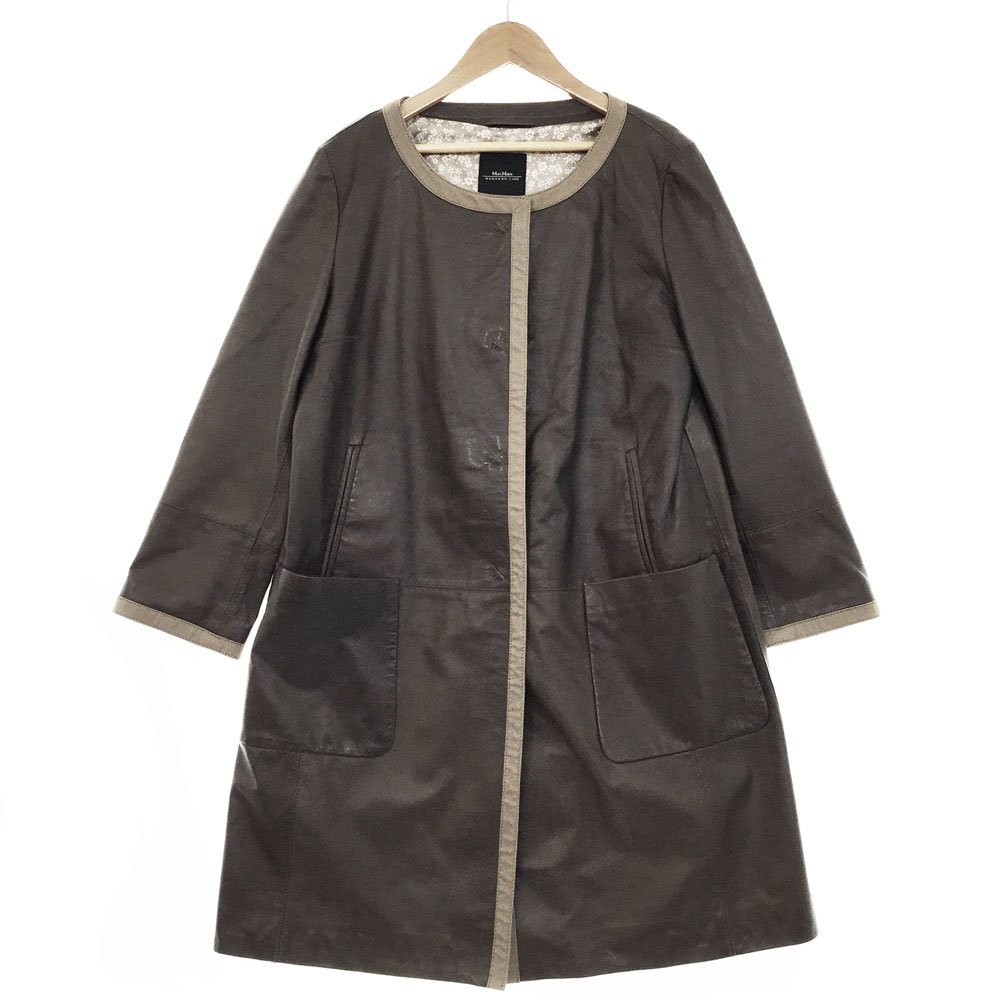 ★Weekend Max Mara ウィークエンドマックスマーラ 最高級 シープレザーコート サイズ42 レディース ブラウン×カーキ 54410717 3BB/93445拍卖