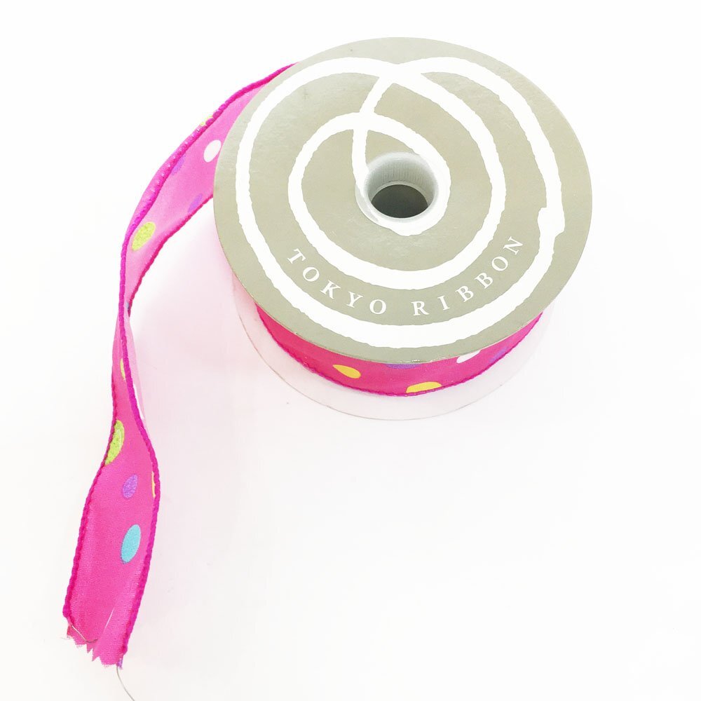 ◆TOKYO RIBBON 東京リボン株式会社 カラフルドット柄リボン 幅38mm×9m ピンク ワイヤー入り ハンドメイド アパレル副資材 手芸 6CC/93497拍卖