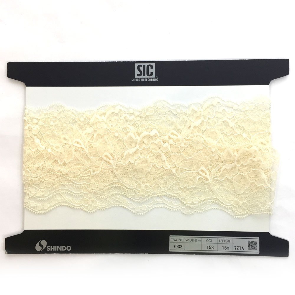 ◆SHINDO 品番SIC-7933 リバートリミングレース 長さ約2.5m 幅63mm クリーム オフホワイト リバーレース ラッセルレース 業務用 6CC/93503拍卖