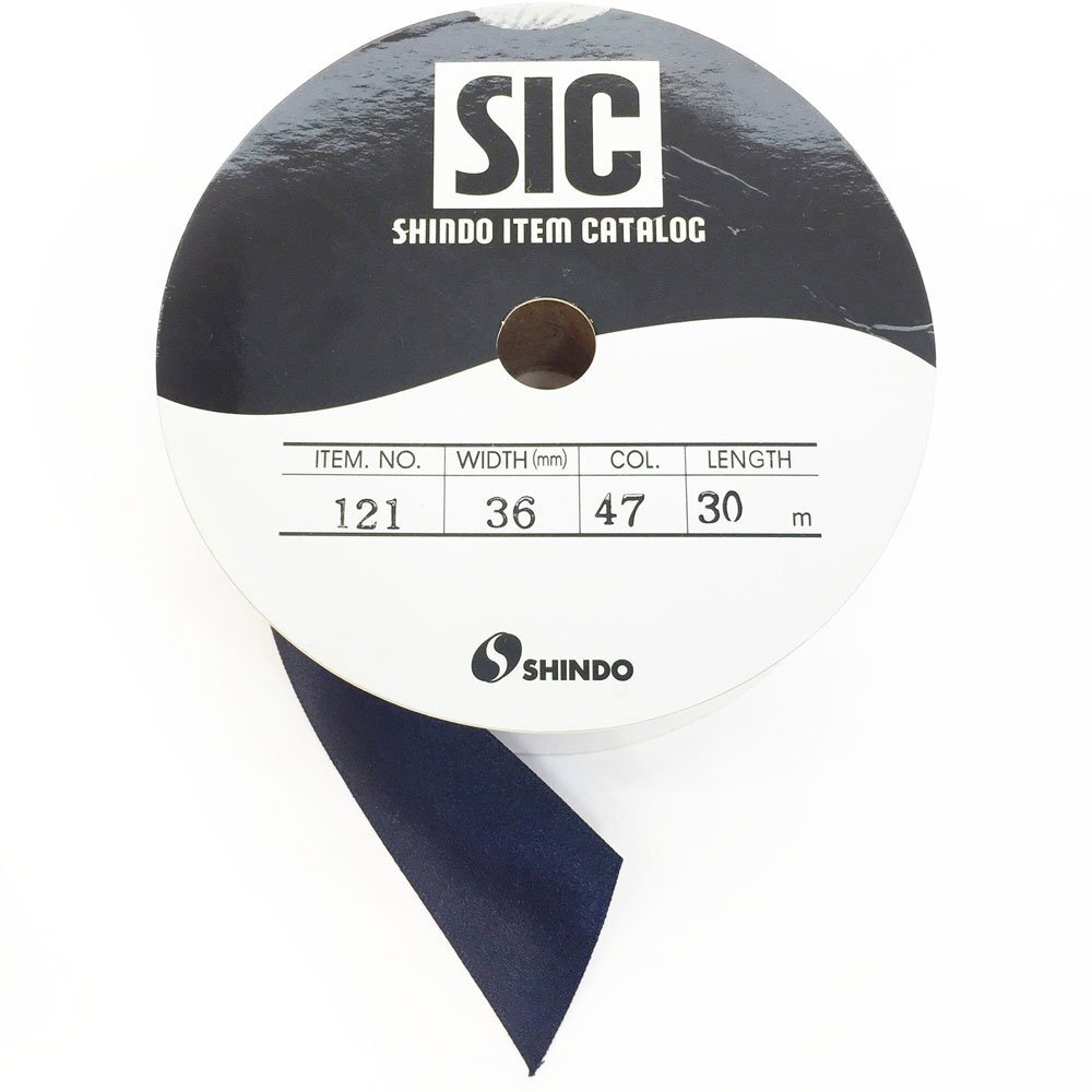◆SHINDO 品番SIC-121 ポリエステル両面サテンリボン 1巻 幅36mm ナイトブルー ネイビー NO.47 ハンドメイド アパレル副資材 6CC/93579拍卖