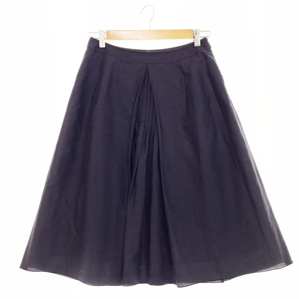 ★PaulStuart ポールスチュアート タックフレアスカート サイズ8 レディース ネイビー ベーシック コットンナイロンJF102-460-09 1BA/93600拍卖
