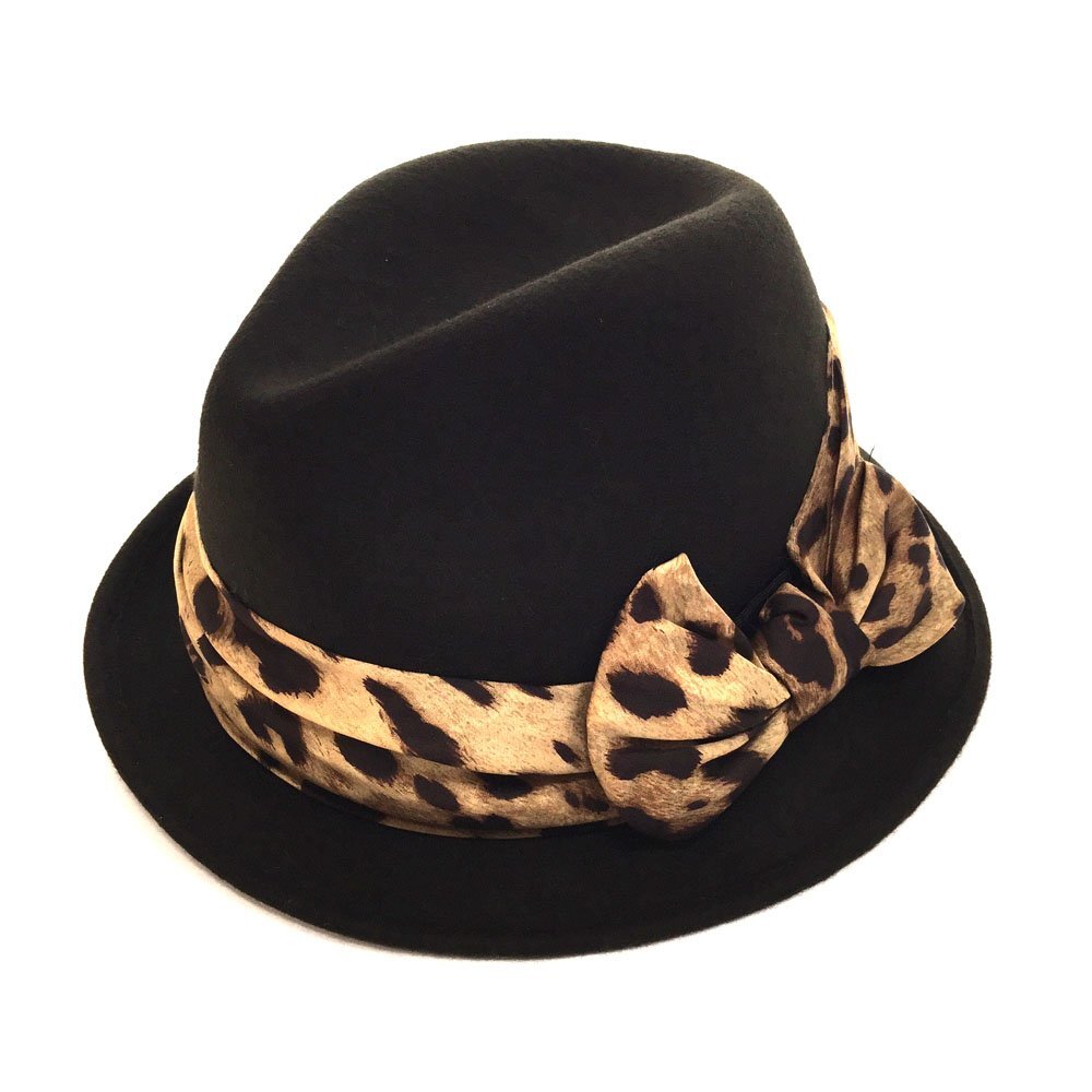 ◆美品 Flea Store フリーストア ウールフェルトハット レディース ダークブラウン アニマル柄 シルク バーニーズニューヨーク 6BB/93605拍卖