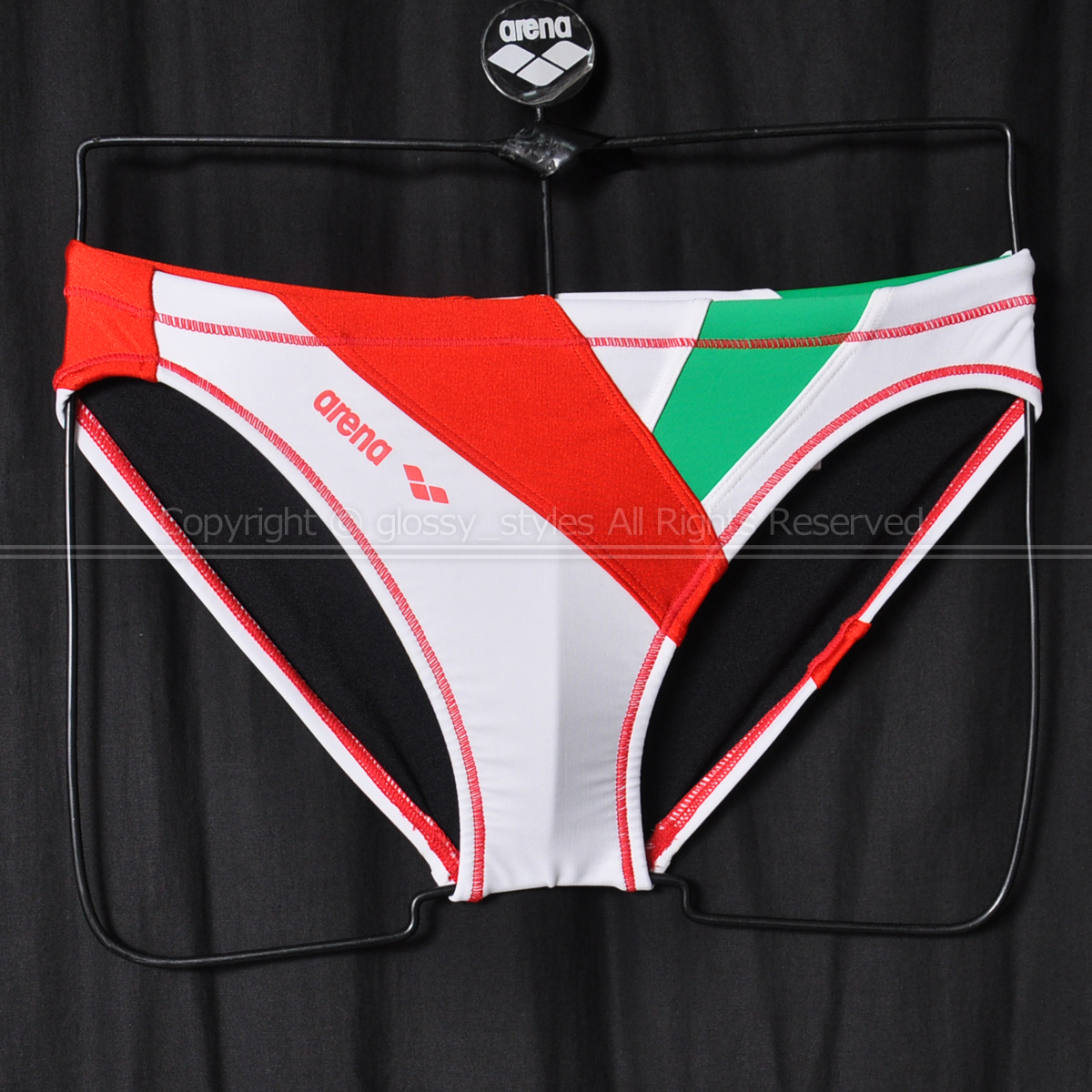 K1964-15■美品 arena アリーナ フルダルUV 競パン メンズ競泳水着 ビキニ SAR-3132 ホワイト×レッド×グリーン M拍卖
