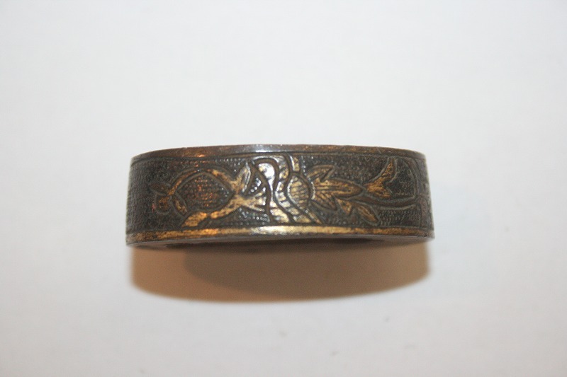 本歌時代物縁金 銅地毛彫り花図金色絵拍卖