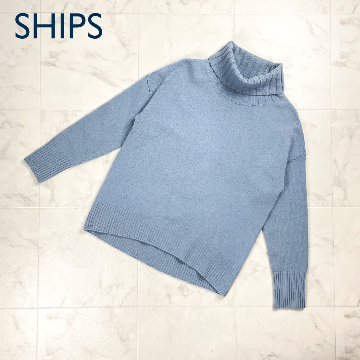 SHIPS シップス ウールカシミヤタートルネックニット 長袖セーター レディース 水色 青 ライトブルー サックスブルー サイズF*FD108拍卖