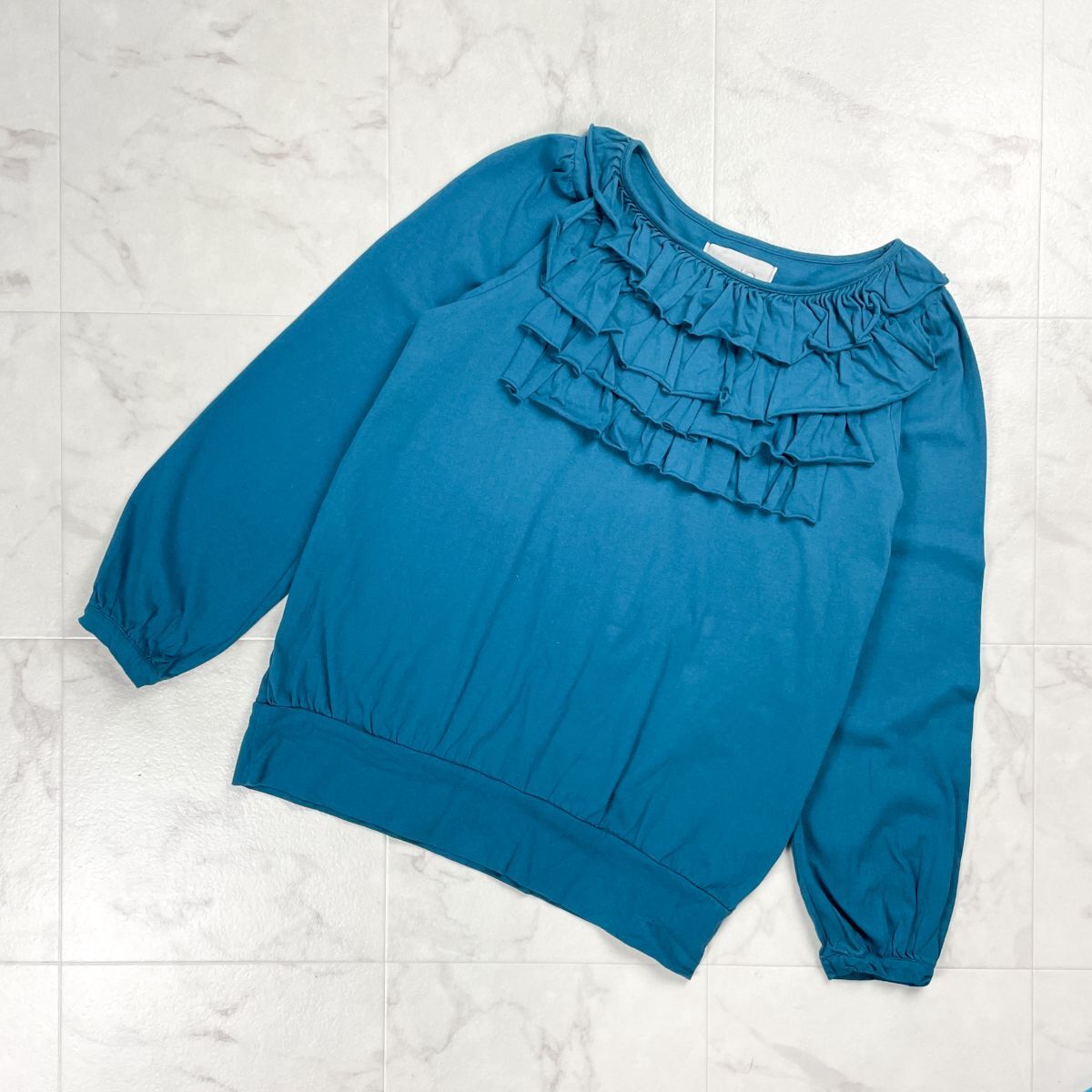 n'Or LABEL ノアール ラベル フロントフリルデザインプルオーバー 長袖 トップス レディース 青緑 ターコイズブルー サイズF*FD914拍卖