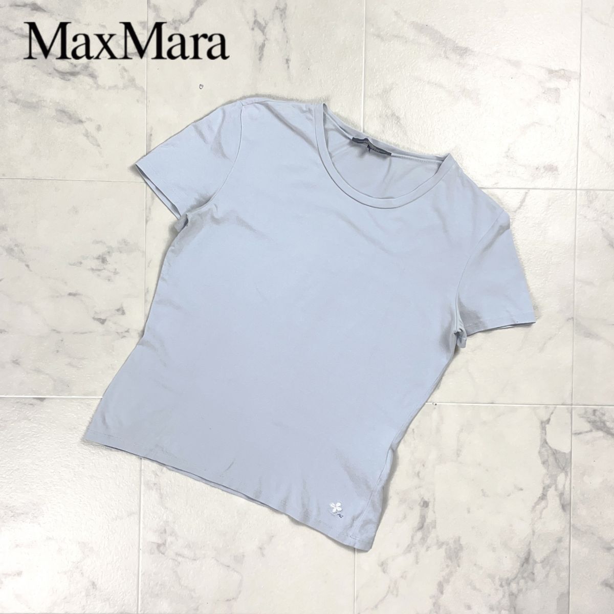 Max Mara WEEKEND LINE マックスマーラ ウィークエンドライン ストレッチTシャツ 半袖 刺繍 レディース ライトブルー 水色 サイズS*FD163拍卖