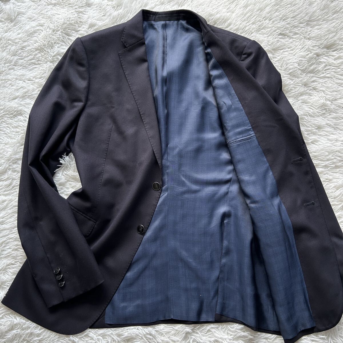 未使用に近い●希少2XL●ARMANI COLLEZIONI アルマーニ コレツォーニ テーラードジャケット 総裏 ネイビー ブランドロゴボタン 52 メンズ拍卖