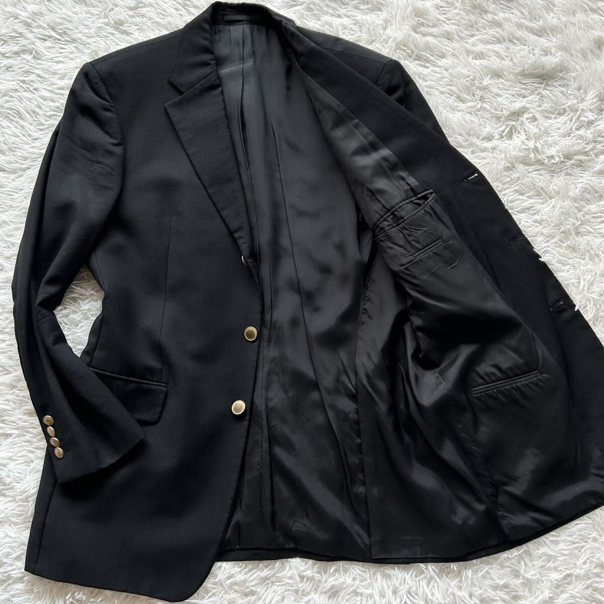 超希少●HUGO BOSS ヒューゴボス 紺ブレ テーラードジャケット 金ボタン ブレザー ウール ネイビー 濃紺 2XL相当 大きいサイズ拍卖