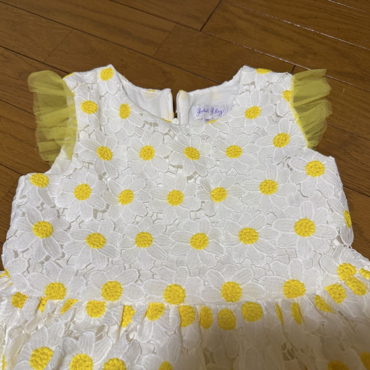 ●RachelRileyレイチェルライリー白×黄色花モチーフワンピース130拍卖