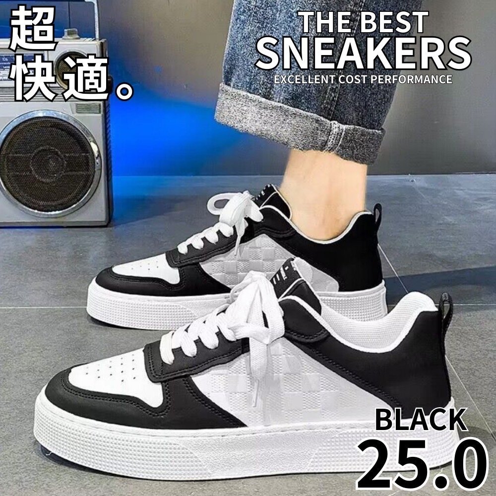 スニーカー メンズ カジュアル シューズ 防水 ワークシューズ おしゃれ ランニング ウォーキング 通気性 ブラック 25.0拍卖