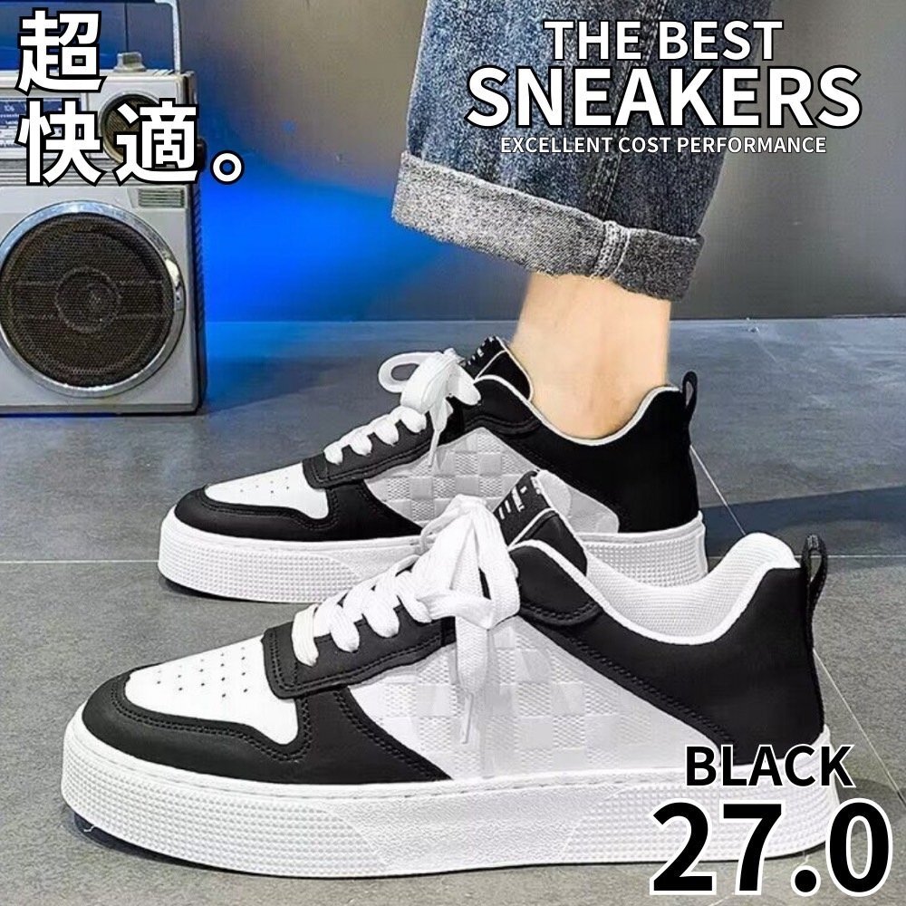 スニーカー メンズ カジュアル シューズ 防水 ワークシューズ おしゃれ ランニング ウォーキング 通気性 ブラック 27.0拍卖