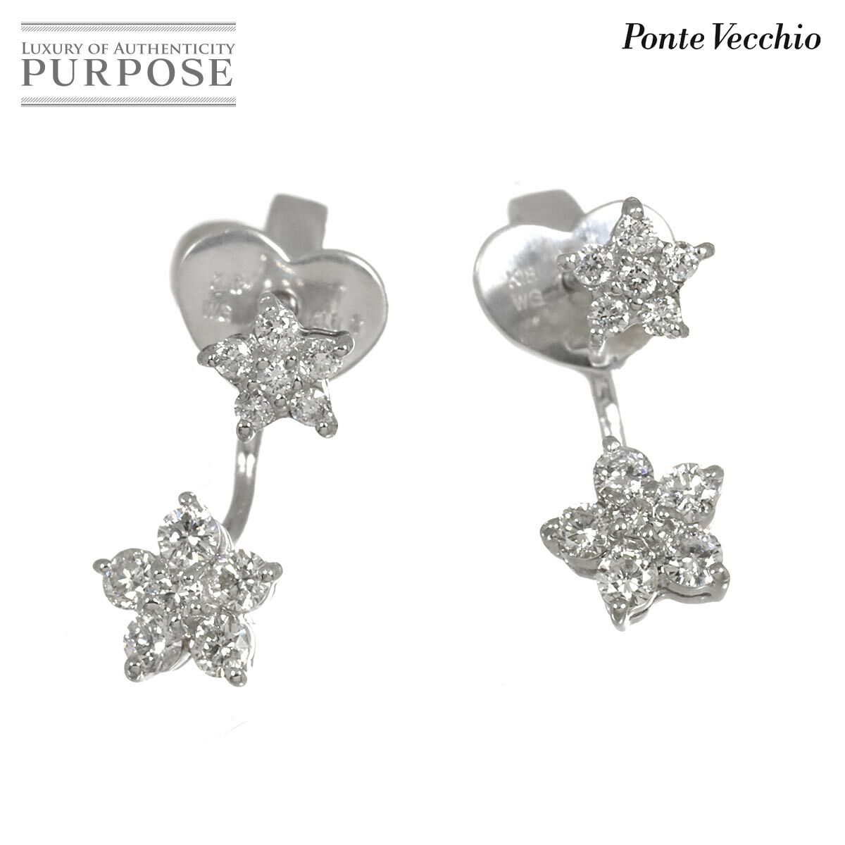 ポンテヴェキオ Ponte Vecchio ダイヤ 0.17ct/0.16ct ピアス K18 WG ホワイトゴールド 750 花 Earrings Pierced 90288339拍卖