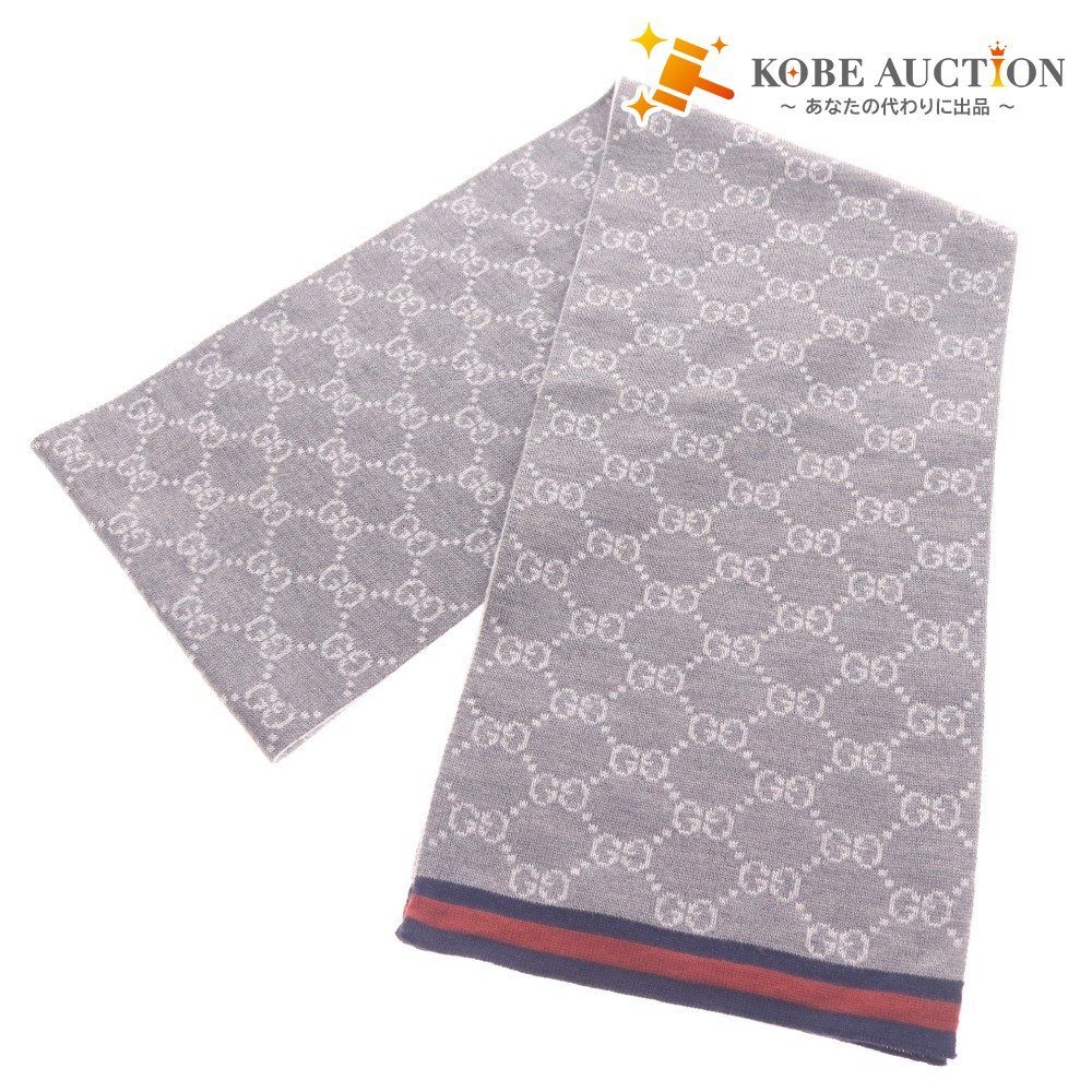 ■ グッチ マフラー ファッション小物 GG柄 羊毛 メンズ レディース グレー拍卖