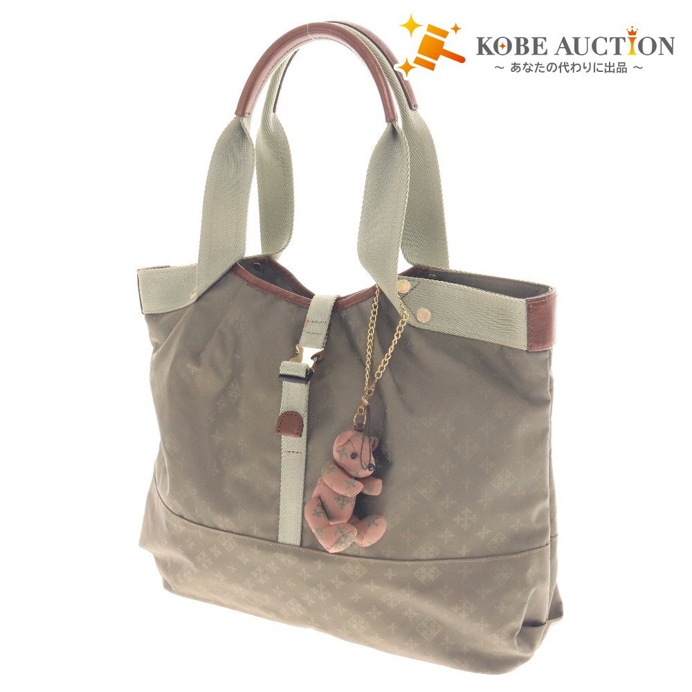 ■ ラシット トートバッグ ハンドバッグ 鞄 モノグラム クマ付きチャーム レディース グリーン カーキ拍卖