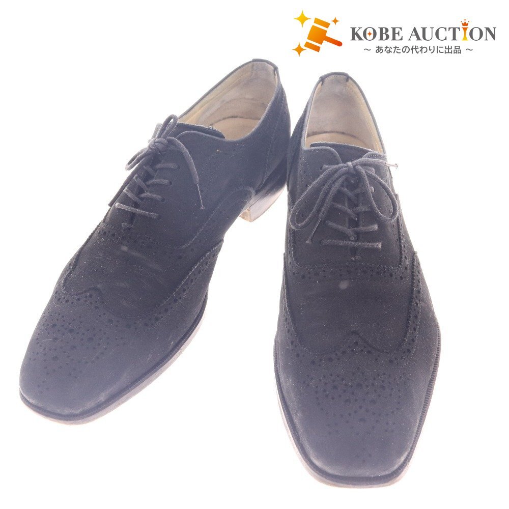 ■ UNITED ARROWS ユナイテッドアローズ ドレスシューズ 3205 0013 スエード 靴 ウィング メンズ 7 1/2 25.5cm相当 ブラック 付属品付き拍卖