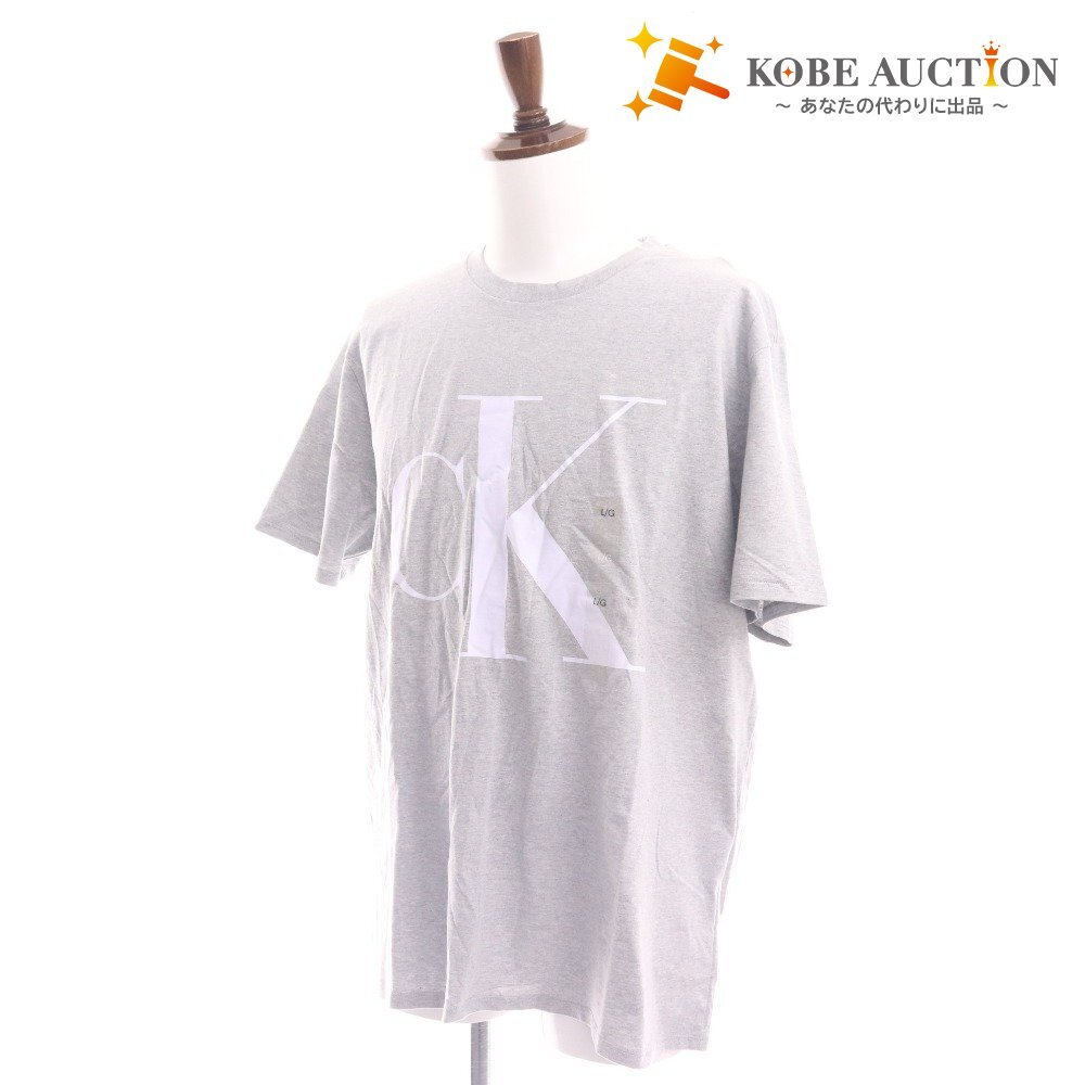 ■ カルバンクライン Tシャツ 半袖 トップス 丸首 ロゴ コットン メンズ レディース L ライトグレー タグ付き 新品 未使用拍卖