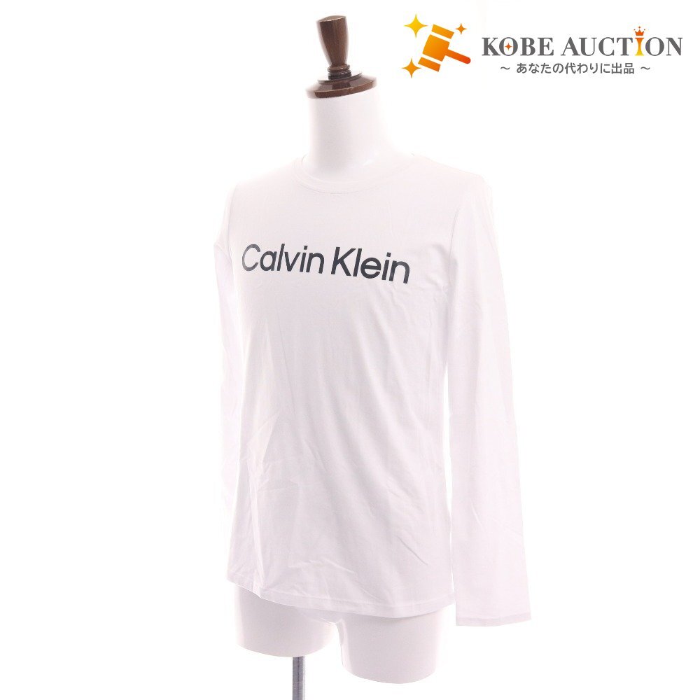 ■ カルバンクライン Tシャツ 長袖 トップス 丸首 ロゴ メンズ M ホワイト タグ付き 新品 未使用拍卖
