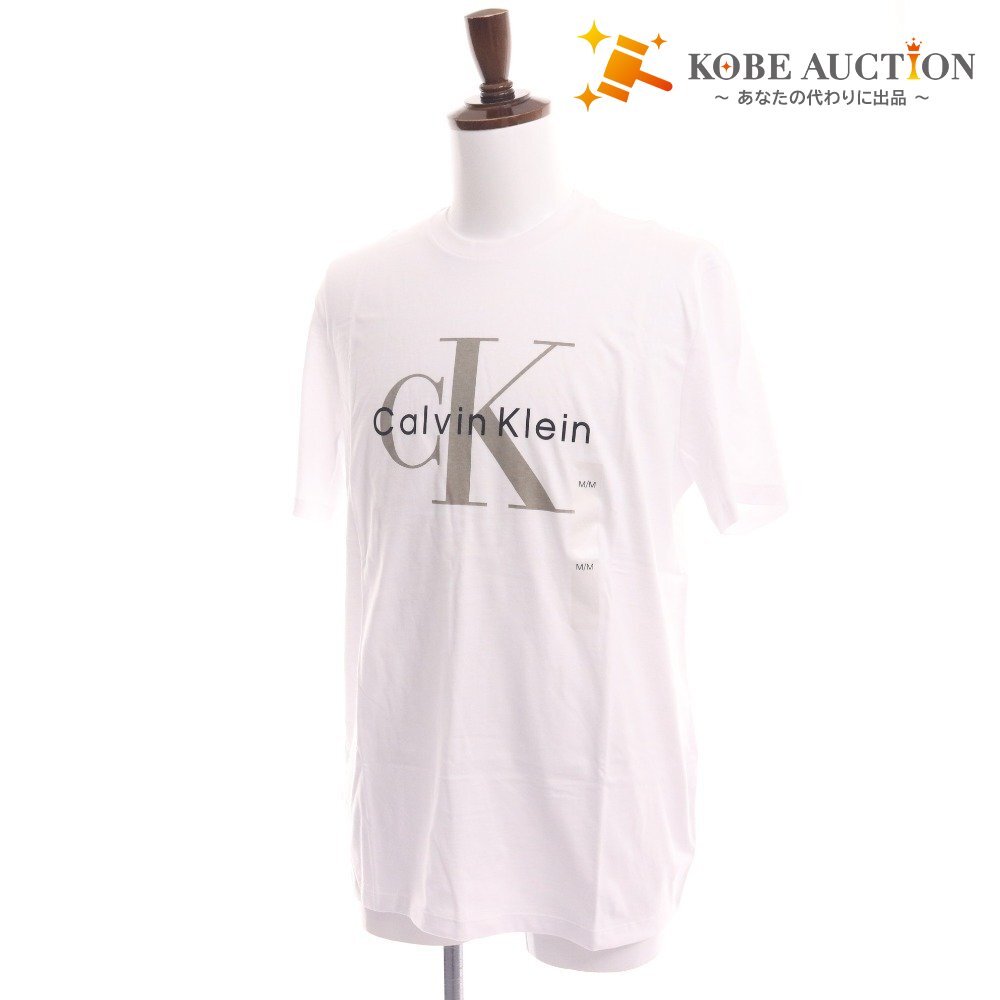 ■ カルバンクライン Tシャツ 半袖 トップス 丸首 ロゴ メンズ レディース M ホワイト タグ付き 新品 未使用拍卖