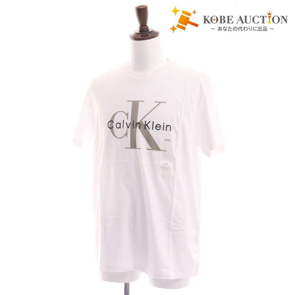 ■ カルバンクライン Tシャツ 半袖 トップス 丸首 ロゴ メンズ レディース M ホワイト タグ付き 新品 未使用拍卖