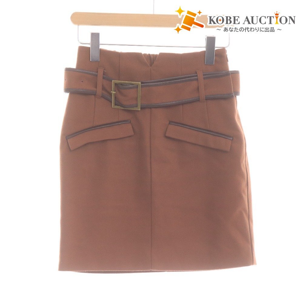 ■ リゼクシー スカート ひざ丈 ボトムス 無地 ベルト チャック ポケット レディース F ブラウン拍卖