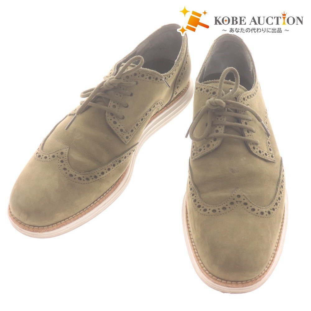 ■ コールハーン ルナグランド C11512 靴 ウィングチップ スエード メンズ 8.5M(26.5cm相当)カーキ グリーン 付属品付き拍卖