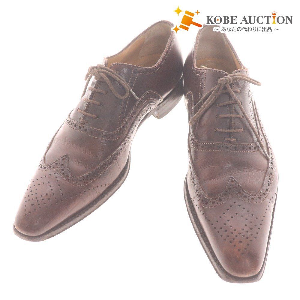 ■ ブランド不明 ビジネスシューズ 靴 ドレスシューズ レースアップシューズ ウィングチップ メンズ 41(25.5-26cm相当)ブラウン拍卖