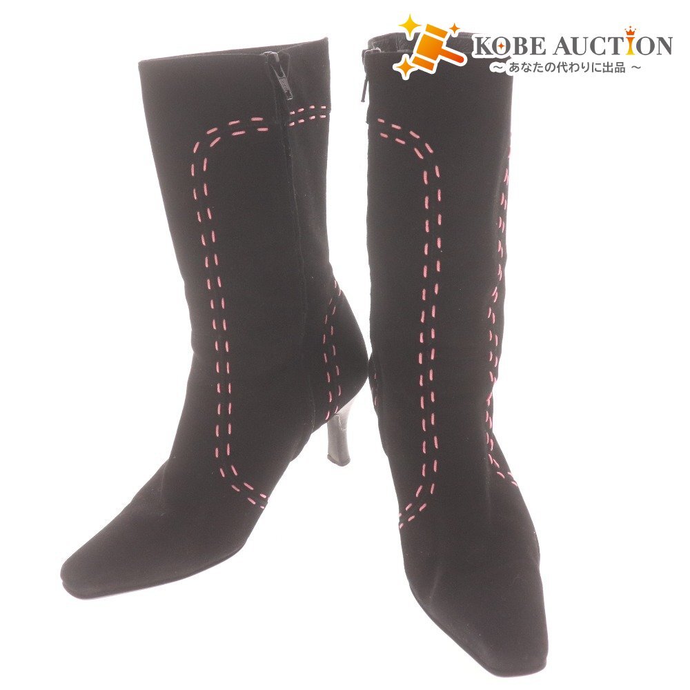 ■ ZUCCOTTO ズコット ミドルブーツ 革靴 スエード ハイヒール ジップアップ 日本製 レディース 23 ブラック拍卖