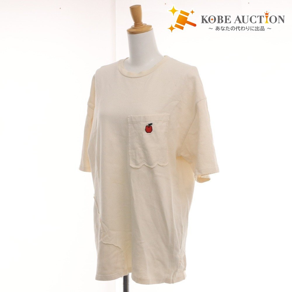 ■ FRAPBOIS フラボア Tシャツ 半袖 トップス 丸首 綿100% 胸ポケット リンゴ 刺繍 レディース 2 アイボリー系拍卖