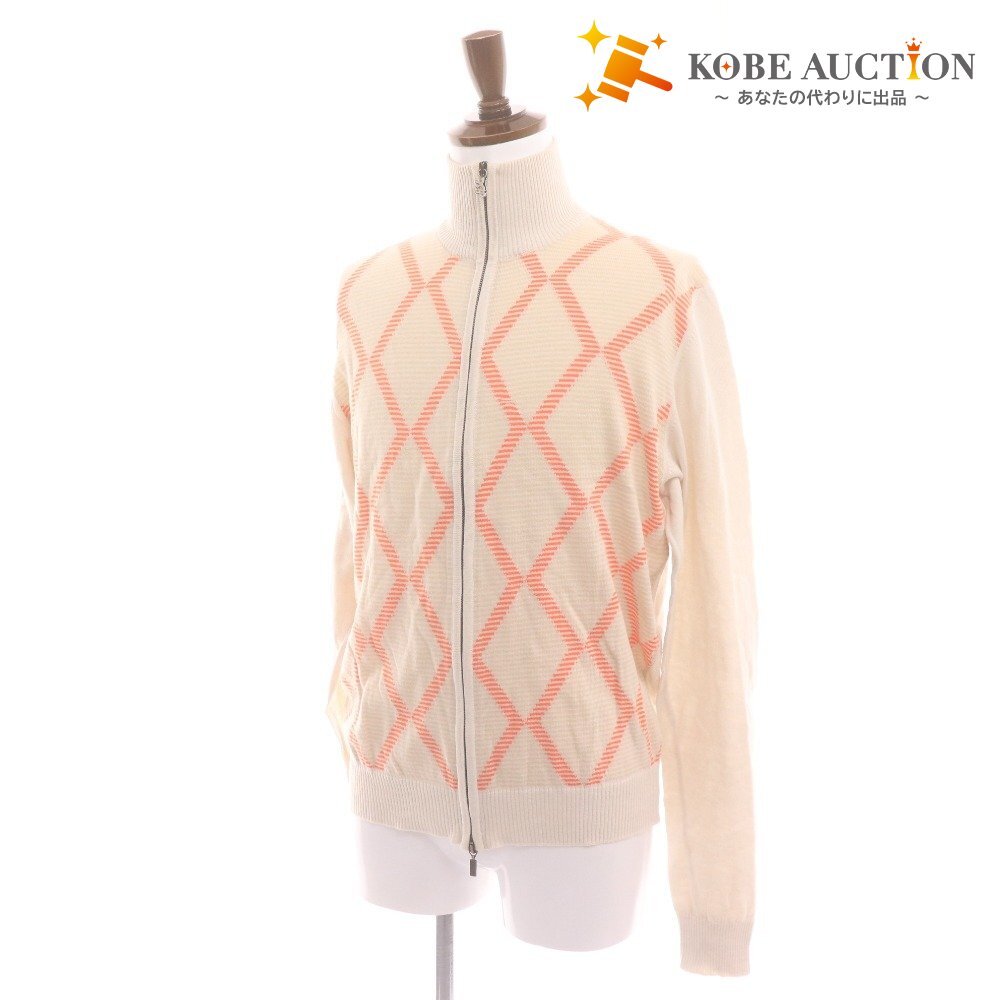 ■ プリングル セーター トップス ジップアップ アーガイル スコットランド製 メンズ L アイボリー オレンジ拍卖