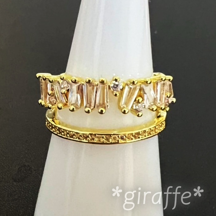 A895 匿名配送 指輪 レディース リング ゴールド s925 ジルコニア 二蓮 多重 フリーサイズ サイズ調節可能拍卖