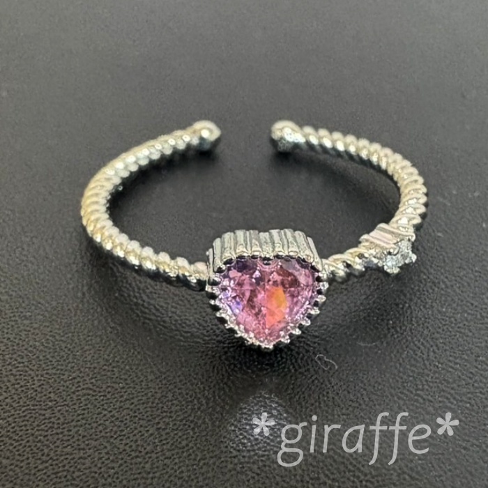 A489 匿名配送 指輪 レディース リング ハート ジルコニア ピンク 細い フリーサイズ サイズ調節可能 可愛い 拍卖