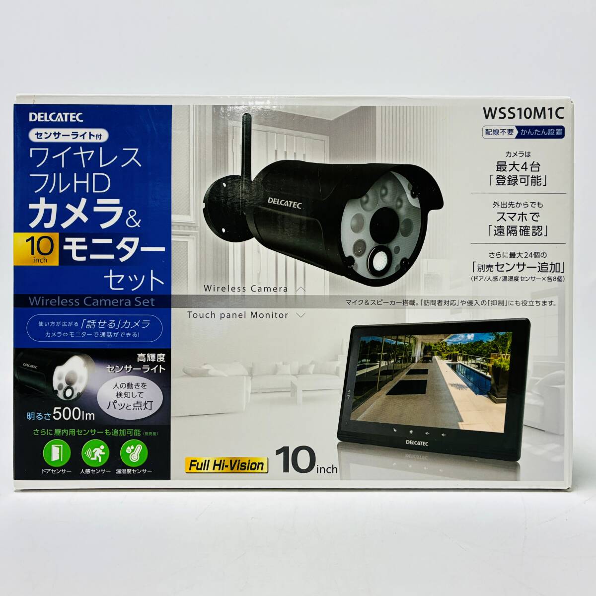 【63582C】未使用品 DELCATEC WSS10M1C センサーライト付ワイヤレスフルHDカメラ&モニターセット 10インチ 現状品 経年保管品拍卖