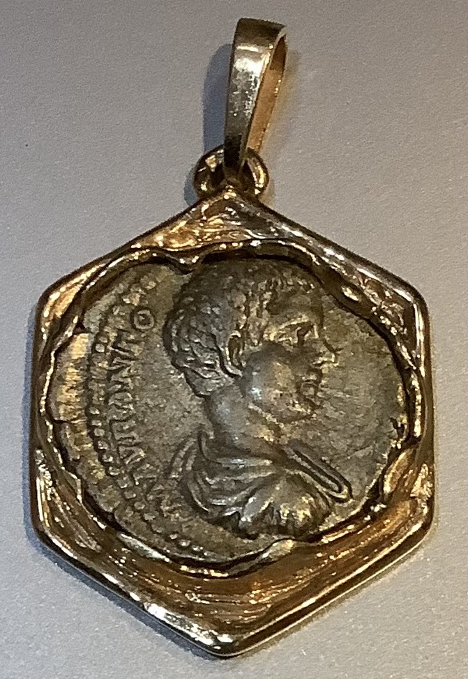 本物の古代ローマ銀貨ペンダントトップ 金枠イスラエル製拍卖