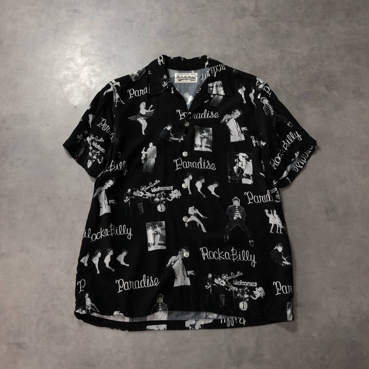 GQ3287◇WACKO MARIA : ROCKABILLY S/S HAWAIIAN SHIRTS◇M◇黒 ワコマリア ロカビリー柄 ハワイアンシャツ アロハシャツ拍卖