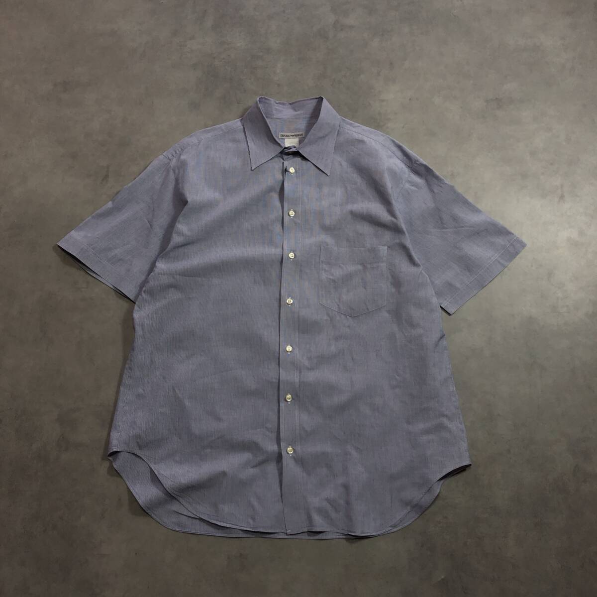 GQ3363◇EMPORIO ARMANI : 90's archive マイクロストライプ 半袖シャツ◇XL◇ブルー系 エンポリオアルマーニ拍卖