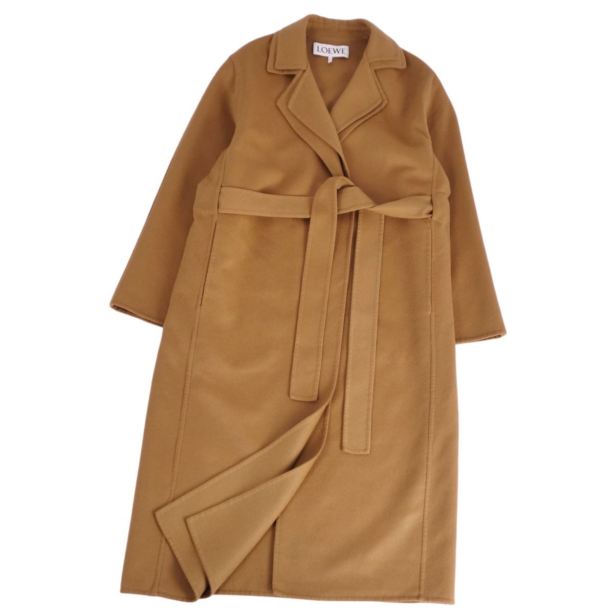 極美品 ロエベ LOEWE コート ベルト付き ロングコート ウール カシミヤ アウター レディース 32(XS相当) ブラウン ce07ds-rm10e32685拍卖