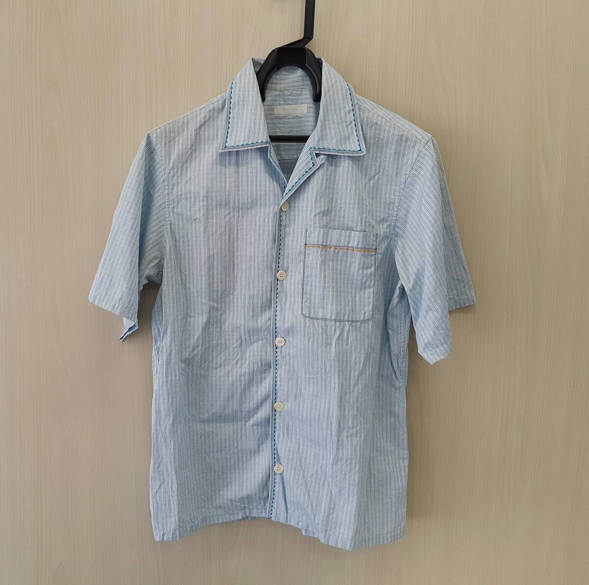 【菊水-273】KB プラダ PRADA/オープンカラー半袖シャツ/刺繍/チェック柄/メンズ/Mサイズ (SK)拍卖