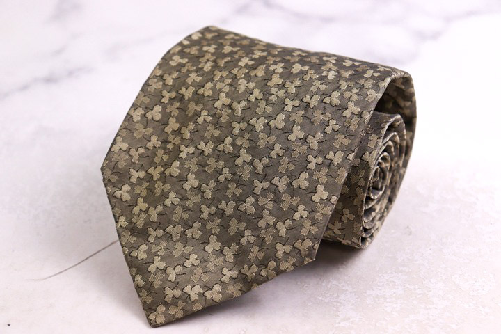 ヒューゴボス ブランド ネクタイ シルク 小紋柄 クローバー 三つ葉 伊製生地 PO メンズ グレー HUGO BOSS拍卖