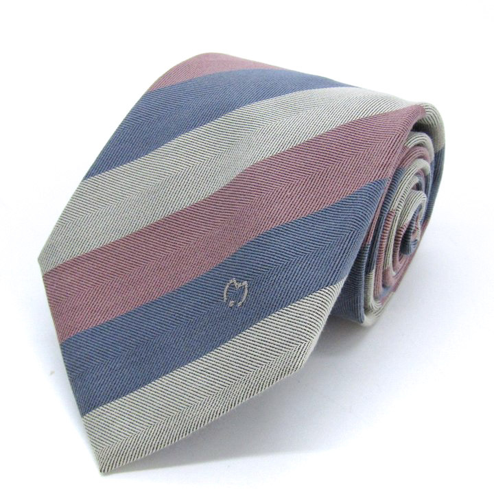 ミラショーン ブランド ネクタイ ロゴ ストライプ柄 ヘリンボーン柄 シルク コットン 伊製 PO メンズ グレー mila schon拍卖