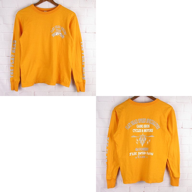 LAT9067 THE FLAT HEAD フラットヘッド 長袖 Tシャツ RACING TEAM オレンジ系 36拍卖