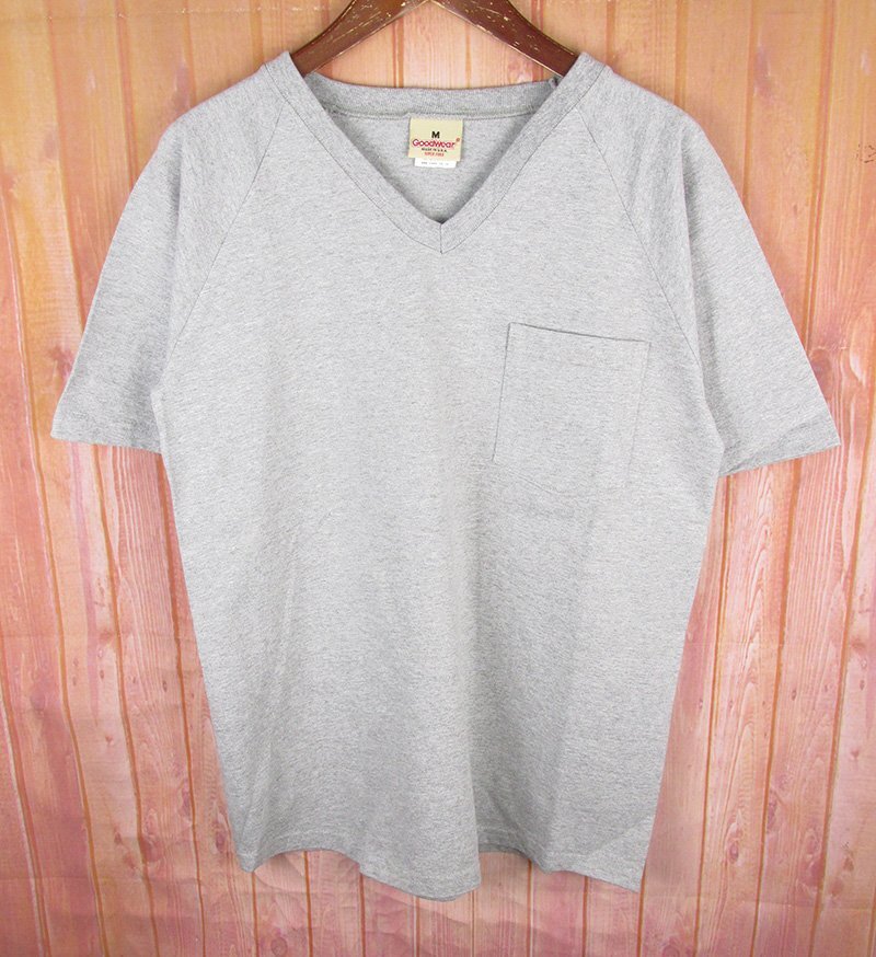 LST12528 GOODWEAR グッドウェア Vネック ポケット Tシャツ USA製 グレー系 M 美品(クリックポスト可)拍卖