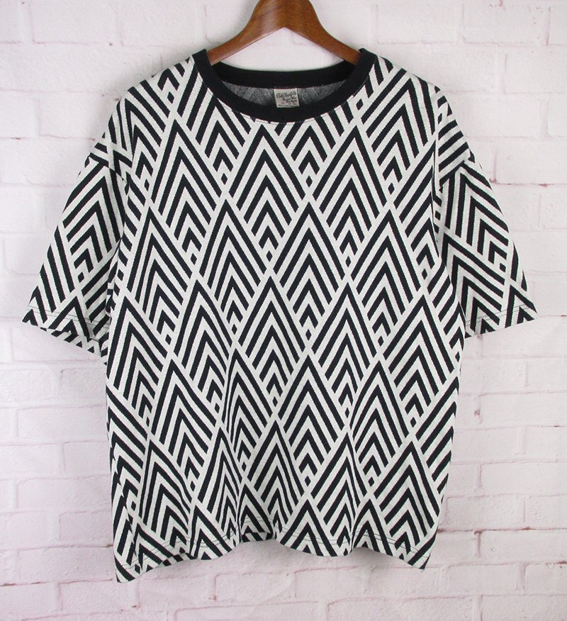 LST12606 CALEE キャリー 22 Gauge double jacquard wide shilhouette S/S cutsew Tシャツ ホワイト系×ブラック系 M 美品拍卖