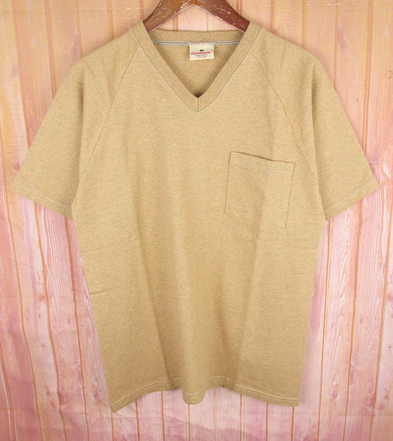 LST12530 GOODWEAR グッドウェア Vネック ポケット Tシャツ USA製 オレンジ系 M 美品(クリックポスト可)拍卖