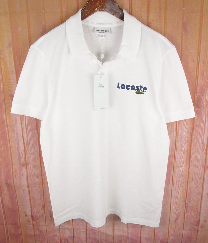 LST12617 LACOSTE ラコステ ネームプリント ウォッシュド ポロシャツ PH0786 ホワイト US M 未使用拍卖