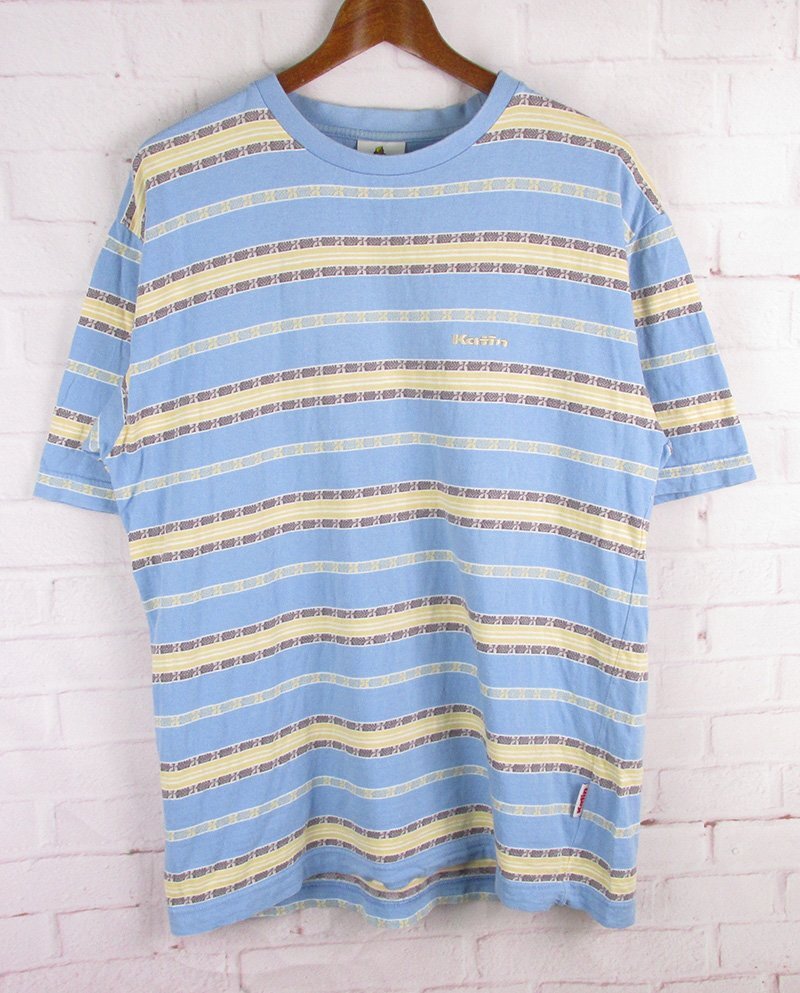 LST12603 KATIN ケイティン ボーダー Tシャツ 水色系×イエロー系 L(クリックポスト可)拍卖