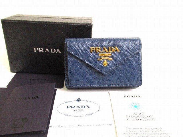 【未使用保管品】 プラダ PRADA サフィアーノメタル レザー 3つ折り 財布 コンパクト財布 フラップコンパクトウォレット メンズ レディース拍卖